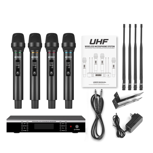 Wholesale 4 Channels Professional FM UHF Wireless Noise Cancelling Recording Studio Conference Microphone System for Karaoke