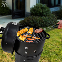Barbecue à charbon de bois sans fumée 3 en 1 luxueux en acier chromé, grille de cuisson, fumoir, 3 étages, tour verticale, baril BBQ