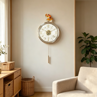 Jam Dinding Mewah Bentuk Gajah Emas, Cangkang Bulat, Gerakan Senyap, Bingkai Logam, Dekorasi Jam Dinding, Hadiah Hotel/Housewarming