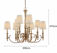 Lustre en cuivre américain, lampe de salon vintage française, abat-jour en tissu en laiton, lumière de salle à manger, lustre de luxe Charon