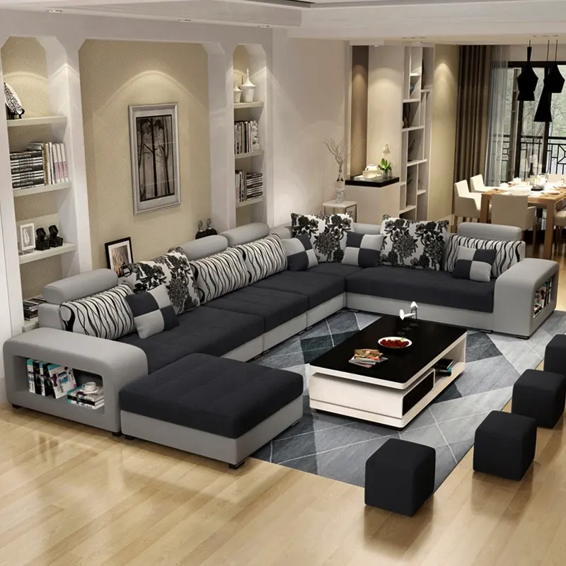 أريكة فاخرة لغرفة المعيشة مع شاحن USB, أريكة على شكل حرف U ، أريكة مقسمة ، أثاث ، 7 مقاعد ، مجموعة أرائك من القماش
