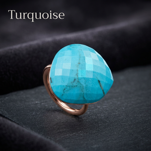 Bague Statement de Luxe Chrétienne pour Femme en Turquoise, Plaqué Or Rose, Argent 925, Sertie de Pierres Précieuses, Bijoux Fins pour Fête et Mariage - Product Image 3