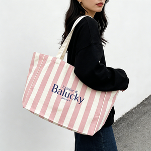 Factory Customizable Letter Pattern Women's Striped Embroidered Handle Canvas <b>Tote</b> <b>Bag</b> Lifestyle Heavy Cotton Shopping <b>Bag</b> - Product Image 2