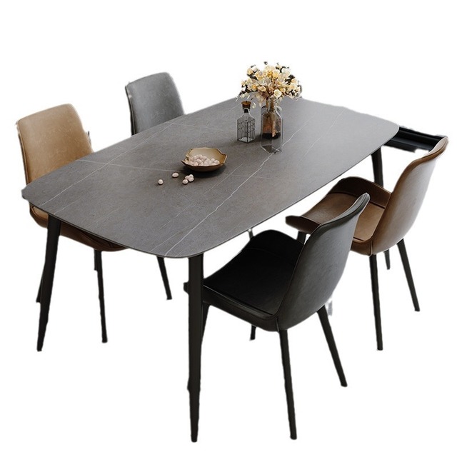 Nordic Modern Luxury Hot Selling Hotel Restaurant Dining Room Furniture Table Set 6 Chairs Leather Kitchen Chair With Metal Legs