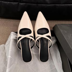 Fashion Women's <b>Pointed</b> <b>Toe</b> Mules Cross Strap Design Super High Heel Mesh Upper Rubber Outsole Summer Dress Shoes Office Party - Product Image 5