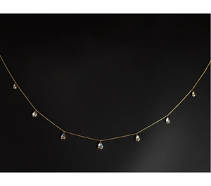 Collier ras du cou minimaliste en or 14 carats avec pierre de lune arc-en-ciel en forme de goutte, bijou raffiné, cadeau de mariage pour mariée - Product Image 2