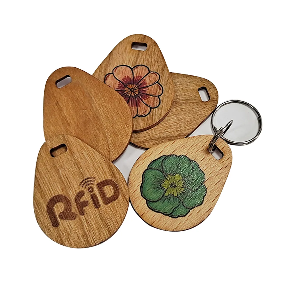 Green Product Customized Wooden F08 Smart Key Tag Bamboo Wood RFID T5577/EM4305 Access Control Key Fob