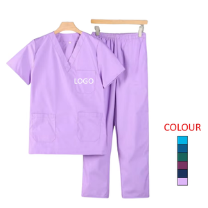 OEM personalizado 3D bordado <span class=keywords><strong>enfermera</strong></span> Scrubs Set transpirable algodón poliéster mujeres enfermería uniforme al por mayor <span class=keywords><strong>de</strong></span> punto <span class=keywords><strong>enfermera</strong></span> traje - Product Image 1