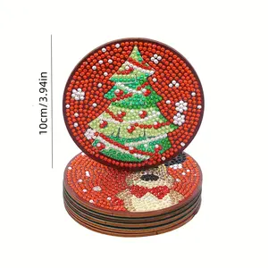 6pcs Natal Artificial Diamante Arte Coasters Diy Natal Diamante Pintura Coasters Com Suporte Dos Desenhos Animados Papai Noel Rena