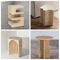 Table d'Appoint en Marbre Travertin Pierre Naturelle de Luxe pour Salon et Coin Café