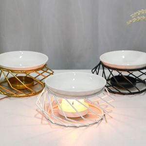 Metal Frame Essential Aroma Oil <b>Candle</b> Burner Ceramic Oil Burner Wax Melt <b>Warmer</b> Delicate Incense Burner - Product Image 1