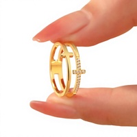 Bague croix double couche en acier titane style européen et américain, tendance et unique, pour couple, à porter sur l'index