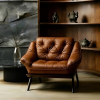 Fauteuil individuel en cuir véritable, style vintage, chaise de salon, mobilier de maison, chaise longue confortable et élégante, pieds en bois de hêtre