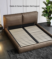 Lit Moderne Italien Minimaliste en Cuir, Plateforme Luxe Écologique, Cadre Rembourré Doux, Profil Bas Flottant pour Chambre, Sans Sommier