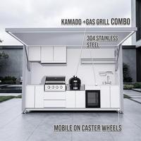 Cuisine extérieure commerciale préfabriquée avec armoires de cuisine BBQ, grill sans fumée, réfrigérateur et évier pour hôtel, camping, restaurant