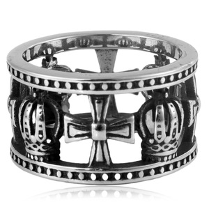 yunnique Wide Crown <b>Ring</b> Cross Design <b>Titanium</b> Steel Unisex Fashion Jewelry Gift <b>Ring</b> Gold And Steel Color - Product Image 3