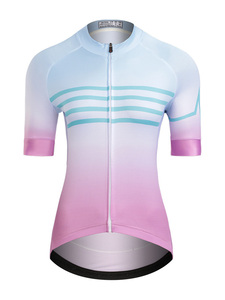 Hot Sale Women Multicolor Wave Horizontal Stripe Short Sleeve Stretchy Full Zip <b>Stand</b> Collar <b>Cycling</b> Jersey for Outdoor Riding - Product Image 1