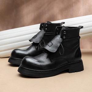 Botas de cuero nuevas, botas cortas vintage a la moda, suelas gruesas que mejoran la durabilidad, botas de motocicleta de cuero genuino, cuero suave - Product Image 3