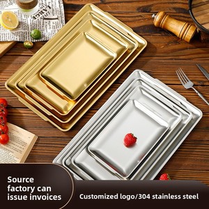 Vassoio Rettangolare in Acciaio Inox 304, Piatto per Barbecue Stile Coreano, Piatto per Bistecche, Vassoio per Carne, per Ristoranti Hot Pot, Finitura Oro Antico - Product Image 3