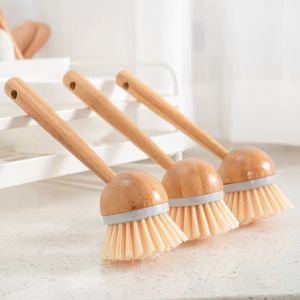 Cleaning <b>Brush</b> Wooden Handle <b>Round</b> Head Multi Functional For Dishes Pans Plates Household Use - Product Image 1