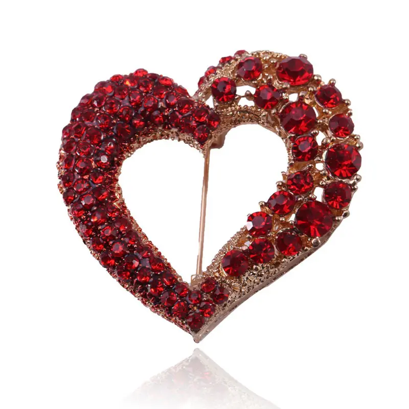 Broche broche en cristal et cœur rouge pour femmes, 2 pièces, broches ajourées CZ