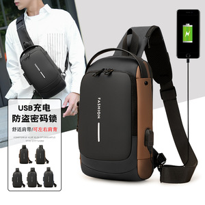 Men's Chest Bag With Combination Lock USB Charging Anti-Theft Large Capacity Shoulder Bag For Leisure Travel Spring 2025 - Product Image 1