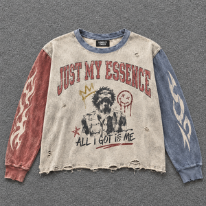 เสื้อยืดผู้ชาย LONELY CHILD รุ่นวินเทจ ทรงครอป คอกลม ขอบดิบ แต่งลายกราฟิก สไตล์สตรีท แขนยาว - Product Image 1