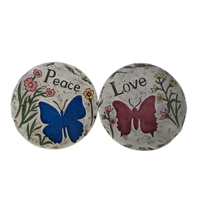 Tremplins décoratifs ronds, ensemble de 2 tremplins sur le thème de la paix et de l'amour avec des papillons scintillants et des ornements de jardin à motifs floraux - Product Image 1