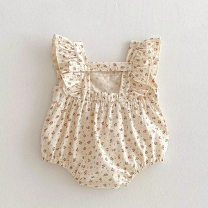 Venta al por mayor 2025 verano dulce lazo grande Floral manga voladora bebé niñas mameluco - Product Image 2