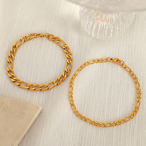 Figaro Cuba Chain <b>Titanium</b> Steel Bracelet Gold Silver Unisex Fashion Jewelry Geometric Design Simple Elegant Style - Product Image 3