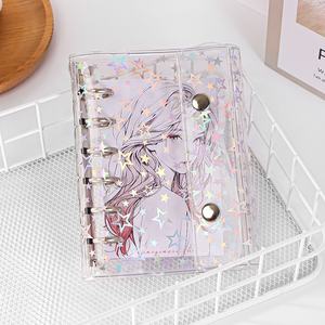 A8 Budget Binder Cover Clear PVC 5 Ring Binder Glitter Star Protector de carcasa de cuaderno recargable con 2 broches para sobres de efectivo - Product Image 5