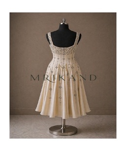 Fashion Silk <b>Calf</b> <b>Length</b> Evening <b>Dress</b> with Luxury Stone Embroidery and Pearl Work for Women Wedding Party Wear - Product Image 4
