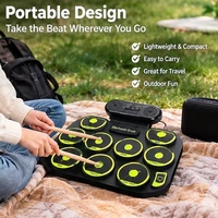 Kit de batterie électronique portable rechargeable avec haut-parleurs intégrés, fonction d'enregistrement et de lecture, double haut-parleur pour enfants et débutants