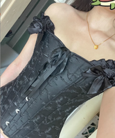 Corset de cosplay noir et blanc, taille 6XL, costume sexy en dentelle, 6 rangées de boucles en acier, bretelles réglables, gaine de taille de haute qualité