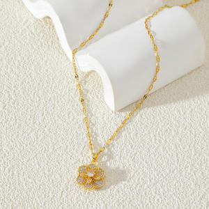 אופנה נשים שרשרת טיטניום נירוסטה שרשרת זהב צבע פרח שזיף פרח תליון פרח פרח שזיף פרח שזיף - Product Image 3