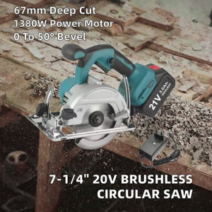 Scie circulaire sans fil 21V, 7-1/4 pouces, outil de coupe sans fil, biseau de 0 à 50 degrés pour le bois et le métal - Product Image 2