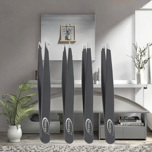 SZELES Kit de 4 outils de maquillage pour sourcils en acier inoxydable avec logo personnalisé, pince à cils et pinces pointues - Product Image 5