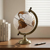 Globe terrestre vintage de bureau sur support métallique avec base en papier, ornement géographique anglais de haute qualité pour la maison et l'étude, rotatif, certifié CE ROHS