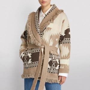 <span class=keywords><strong>Cardigan</strong></span> <span class=keywords><strong>Lungo</strong></span> da <span class=keywords><strong>Donna</strong></span> Lavorato a Maglia Jacquard con Nappe, Stile Bohémien, Fantasia Geometrica Unica a Blocchi di Colore, per Autunno e Inverno, per Mercati Esteri - Product Image 6