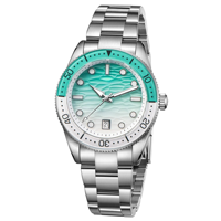 Montre de Plongée Automatique de Luxe pour Homme, Cadran Vague avec Lunette Rotative, Montre-Bracelet Sportive pour Usage Quotidien et Activités Aquatiques