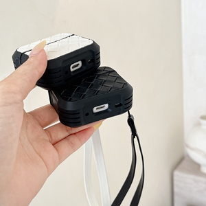 Étui simple en cuir PU à motif tissé pour Apple <span class=keywords><strong>Airpods</strong></span> 1 2 3 Pro 2, housse pour écouteurs sans fil, boîte de charge, sangle de poignet - Product Image 4
