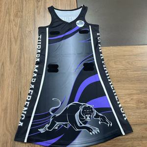 Abito da netball personalizzato FQ traspirante senza maniche con stampa Maori, abito da netball con stampa a foglie di <span class=keywords><strong>felce</strong></span>, abito da netball vintage con velcro per donna - Product Image 4