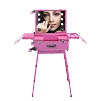 Valise trolley Bluetooth en alliage d'aluminium pour maquilleurs, pliable, multifonctionnelle, pour tatoueurs, boîte à outils de beauté, avec éclairage et poignée télescopique, pour cosmétiques