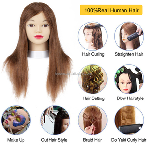 Cabeza de Maniquí de Peluquería de 18 Pulgadas, Cabello Humano 100% Real, con Soporte, para Entrenamiento de Peluquería - Product Image 3