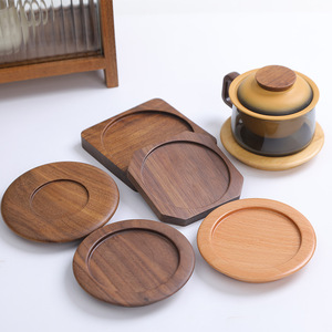 Sous-verres en bois de hêtre et noyer, ronds et carrés, isolants thermiques, réutilisables, accessoires pour café et thé - Product Image 1