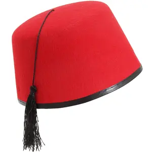 Red Fez Hat Novelty Turkish Moroccan Hats with Black Tassel for Halloween Cosplay Party Costume Accessories