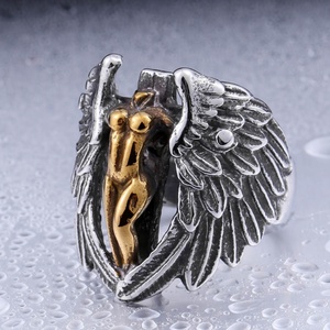 Angel <b>Ring</b> Punk Jewelry Hot Sell High Quality <b>Titanium</b> Steel Men's Headless Feather Angel Wings Cross <b>Ring</b> - Product Image 3