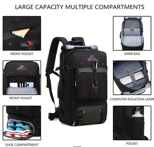 กระเป๋าเป้สะพายหลังผู้ชายความจุขนาดใหญ่ USB กันน้ำ ขยายได้ กระเป๋าเดินทางขึ้นเครื่องบิน อัพเกรดสำหรับการเดินทางที่สะดวกสบาย - Product Image 4