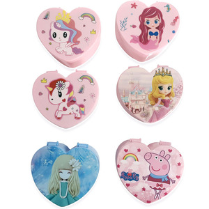 Heart Shape Portable Mini Jewelry Box Double Layer Plastic Storage With Mirror For Children Cartoon Pattern Customizable - Product Image 3