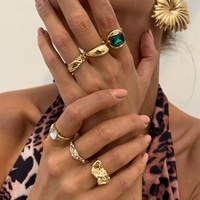 Étanche Vintage Empilable Bagues De Luxe Grand Coloré Zircon Pierre Cadeau Anneaux Femmes Réel 18K Plaqué Or Anneau Ouvert Ensemble